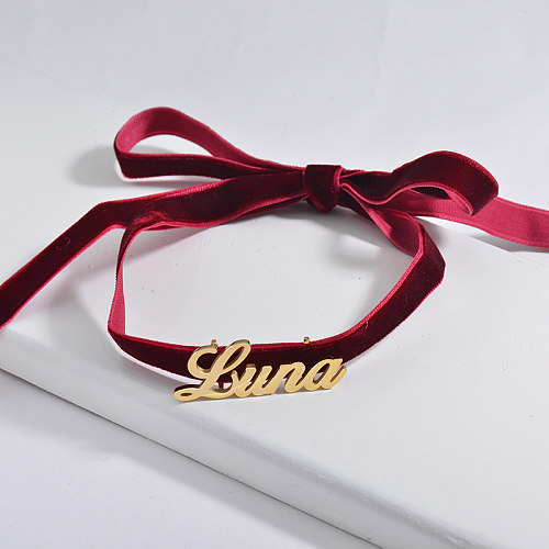 Customize Name Charm Red Flannel Choker Necklace