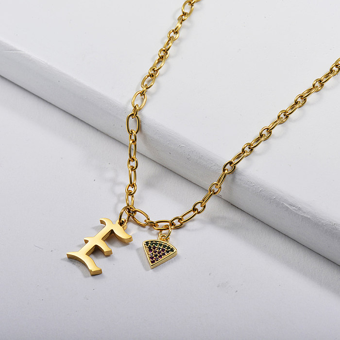 Personalised Gothic Gold Letter E Charm Beaded Chain Necklace