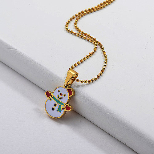 Happy Snowman Enamel Pendant Necklace For Winter Jewelry