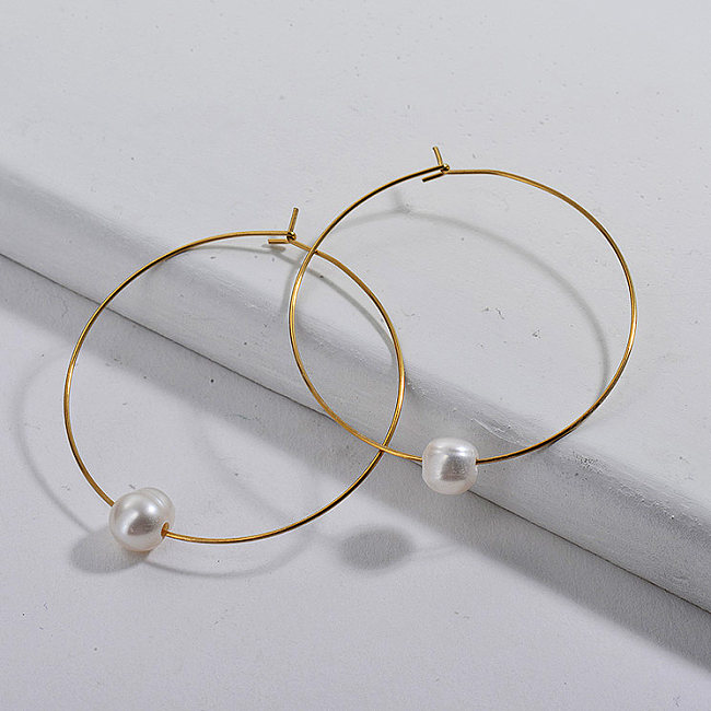 Gold Plating Hoop Pearl Earrings Natural Pearl