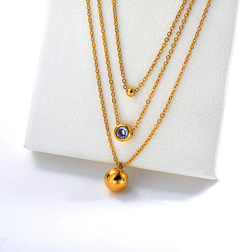Dainty One Gold Bead Charm With Zircon Charm Layered Necklace For Women