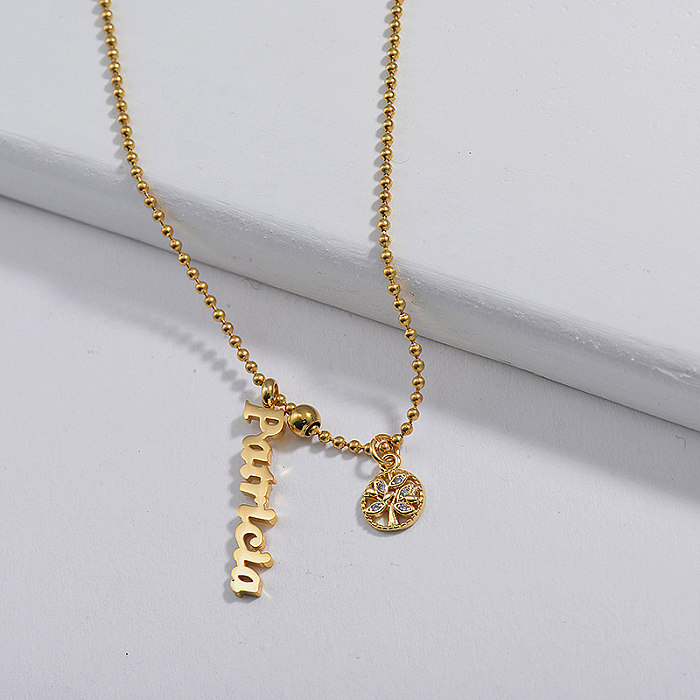 Personalisierte Goldbaum des Lebens Kupfer Name Charm Bead Halskette