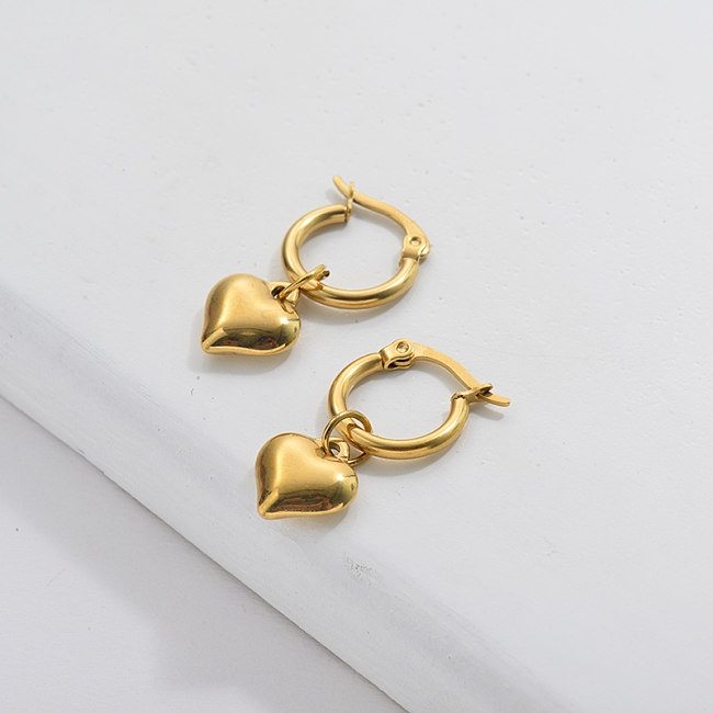 Gold Plating Hoop Earrings French Style with Golden Heart