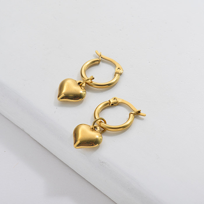 Gold Plating Hoop Earrings French Style with Golden Heart