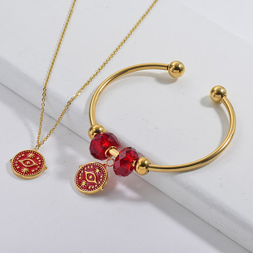 Conjunto de joyas de brazalete de collar con dije de estrella chapado en oro de marca famosa de acero inoxidable