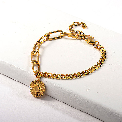 New Design 1/2 Chain Bracelet Large Anch Chain & Cuban Link Chain Gold Plated Stat  Pendant