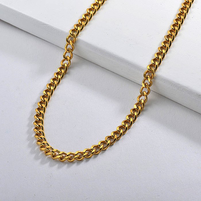 Gold Long Curb Link Chain Necklace