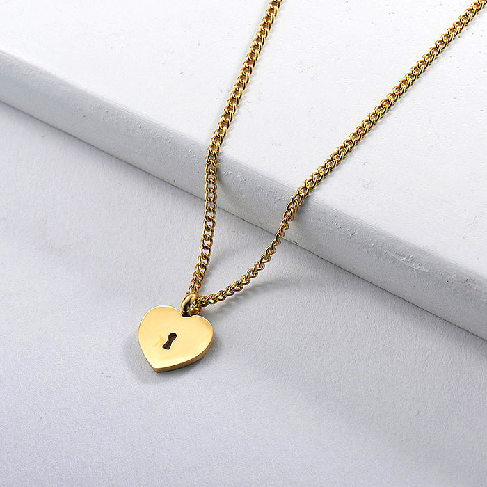 Cute Gold Heart Key Pendant Necklace Gift For Girlfriend