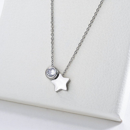 Colar elegante estrela de prata com zircão transparente para mulheres