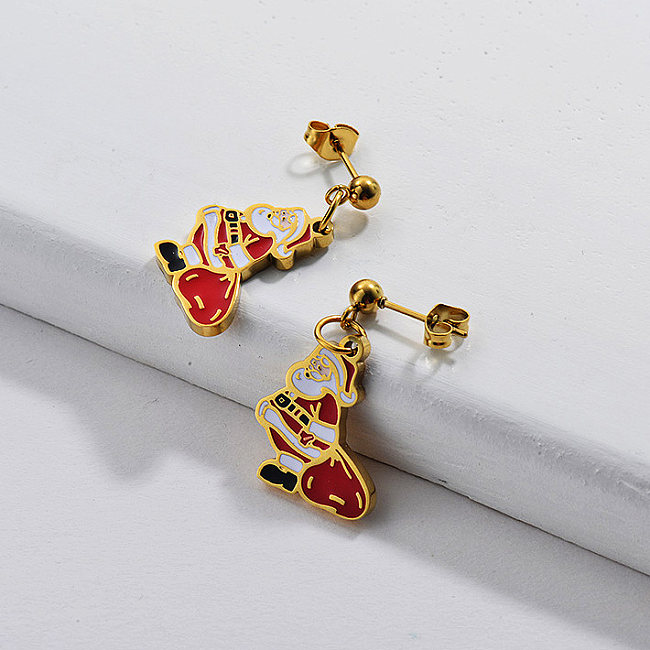 Gold Plating Earrings For Chrismas Gift OF Santa Claus Cute Style