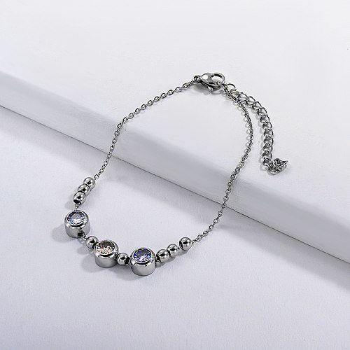 Stainless steel ball bracelet with mixed color zircon pendant