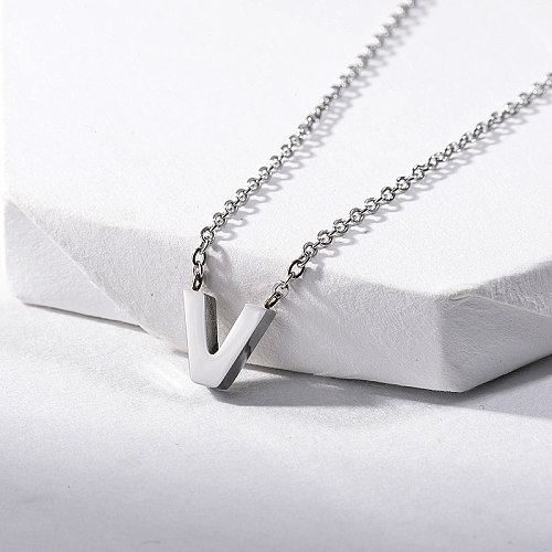 Lovely Silver Letter V Initial Necklace For Women