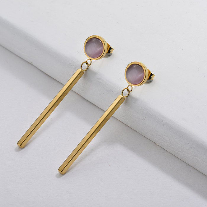 Gold Dangle Cross Earrings with ruby opal