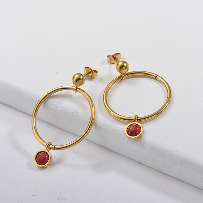 Gold Plating Hoop Earrings with ruby gem