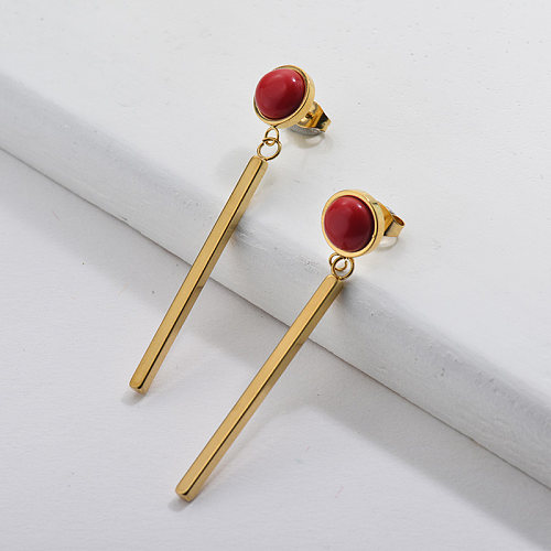 Gold Drop Earring with Rubystone French Style