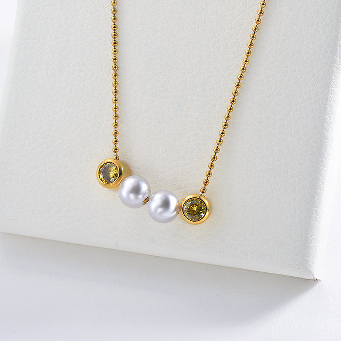 Trendy Pearl With Yellow Zircon Charm Silver Necklace For Summer