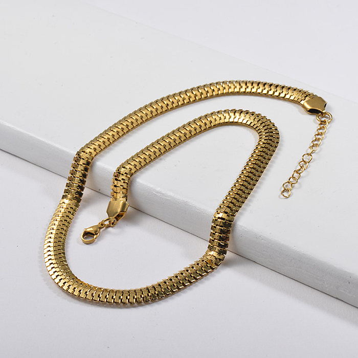 Trendy 316L Stainless Steel Gold Pure Metal Herringbone Chain Necklace