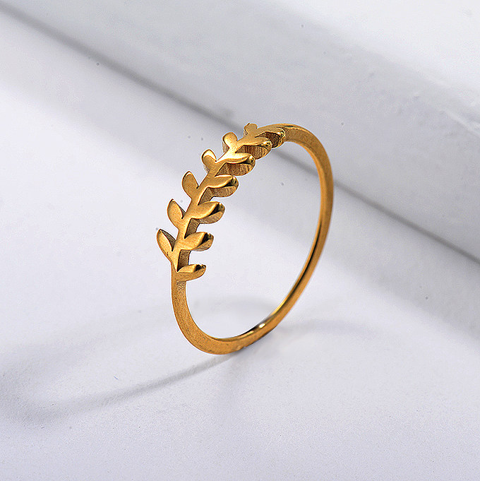 Stainless Steel Famous Brand Gold Simple Leaf Bridal Ring