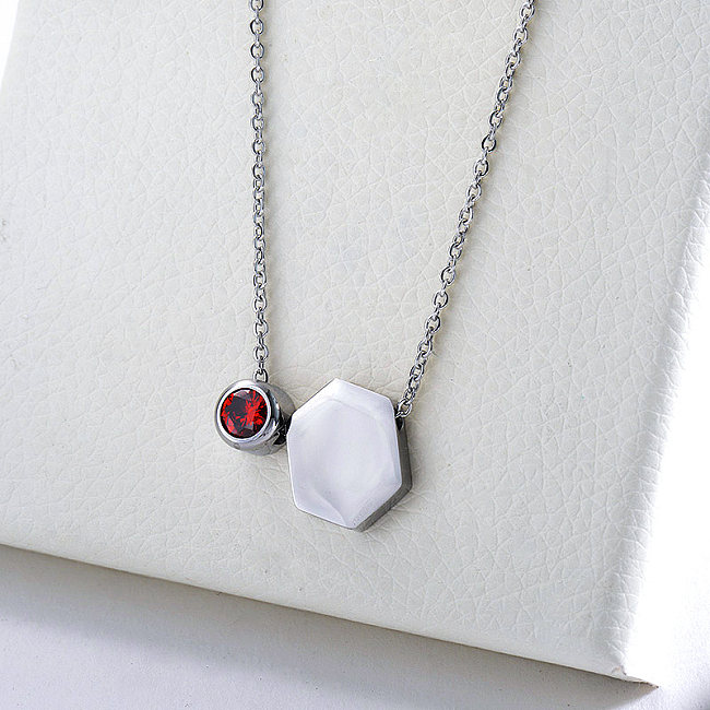 Mode Silber Hexagon Geometrie Charme mit roten Zirkonia Halskette für Frauen