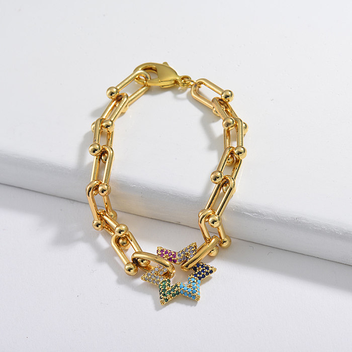 Popular U-shaped bracelet, colorful zircon star-shaped copper pendant