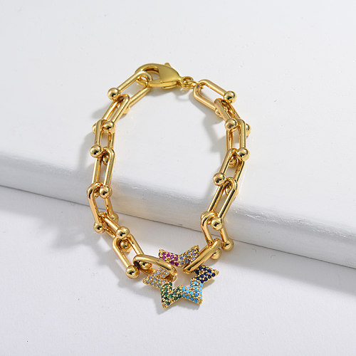 Popular pulseira em forma de U, pingente de cobre em forma de estrela de zircão colorido
