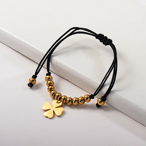 Gold Plated Lucky Leaf Personalized Beaded Bracelet Hand-Made