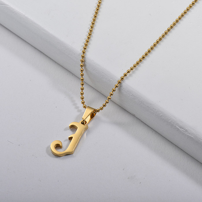 Collar personalizado de cadena de bolas con colgante de letra J en oro