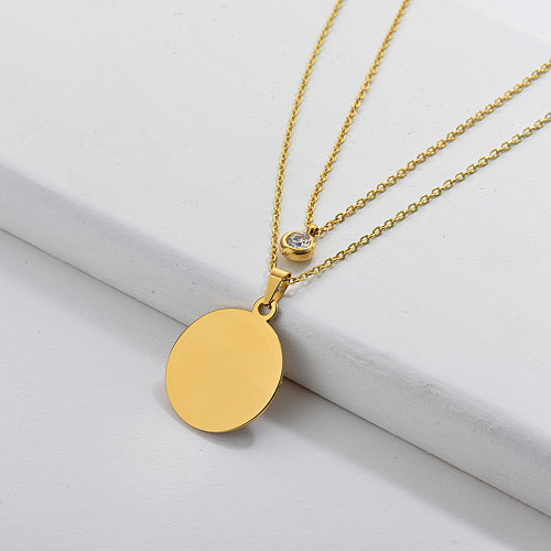 Wholesale Gold Round Pendant With Crystal Layer Necklace