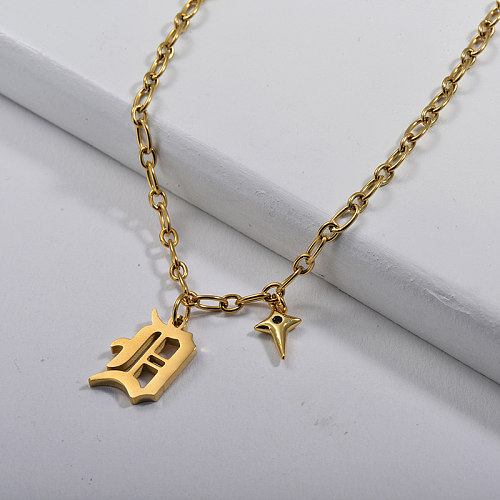 Custom Gold Gothic Style Alphabet D With Copper Charm Necklace
