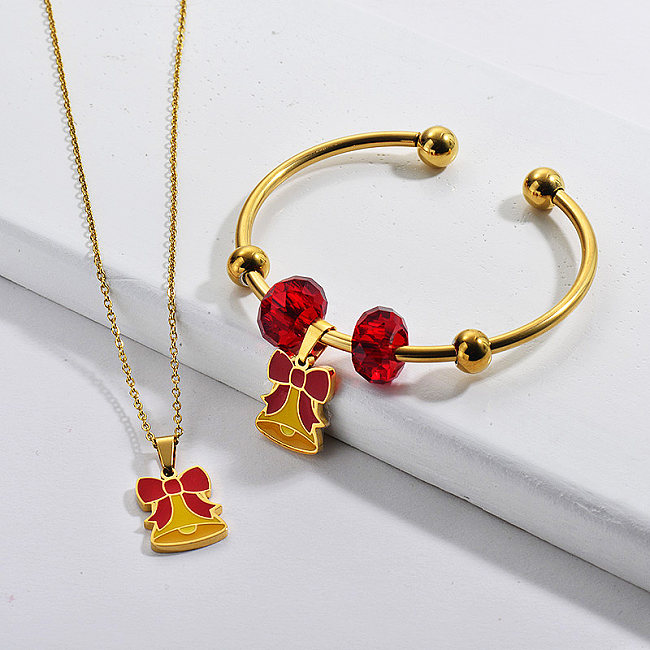 Wholesale Stainless Steel Gold Plated Christmas Gift Necklace Bangle Jewelry Set