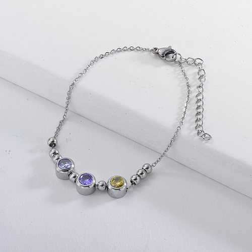 Simple style stainless steel steel ball bracelet and zircon pendant