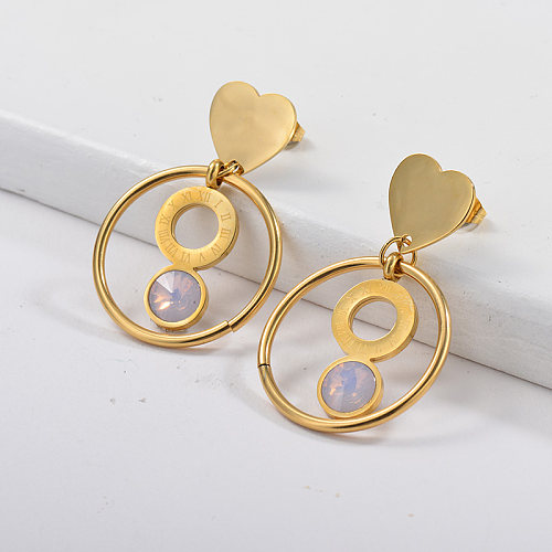 Brincos de aço inoxidável de design de joias folheadas a ouro com opala