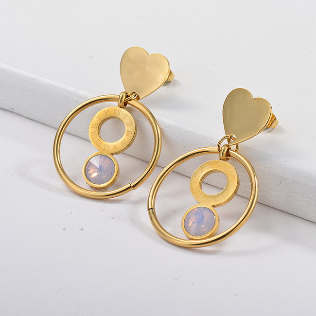 Gold Plated Jewelry Design Fashion Stainless Steel Earrings with Opal