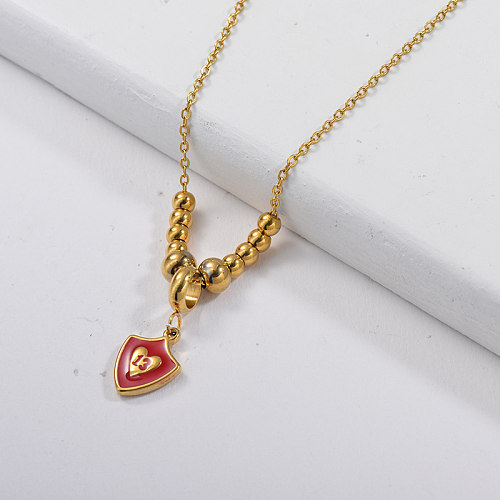 Red Enamel 13 Years Old Lucky Pendant With Gold Beads Necklace