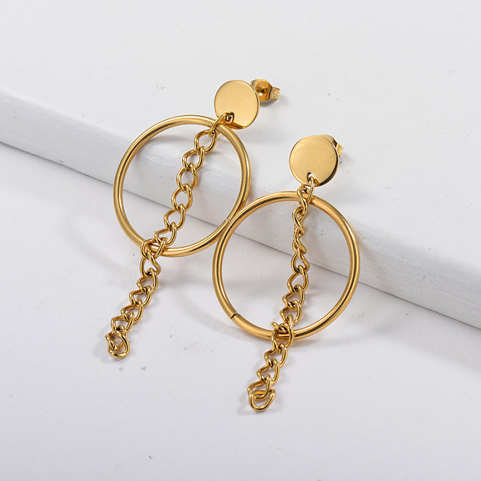 Gold Plating Drop Earring with Golden Hoop Metal Style