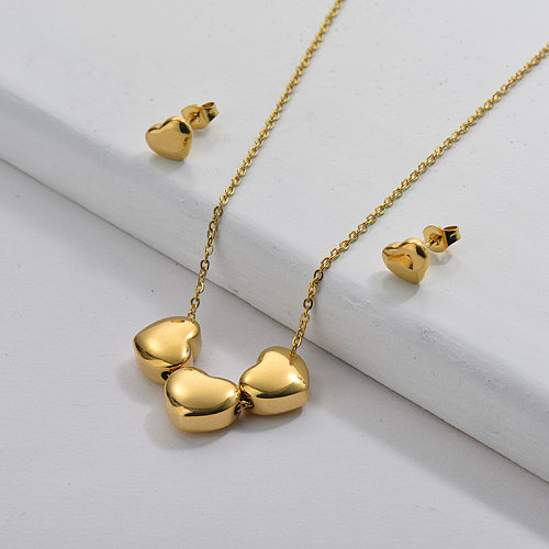 Conjunto de joias de aço inoxidável banhado a ouro com brincos de pescoço e pescoço em aço inoxidável