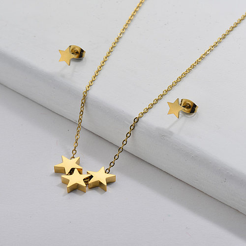Wholesale Stainless Steel Gold Plated Star Neckalce Earrings Jewelry Set