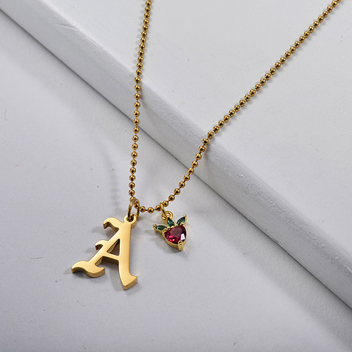 Cheap Gold Letter A With Apple Charm Necklace For Girls