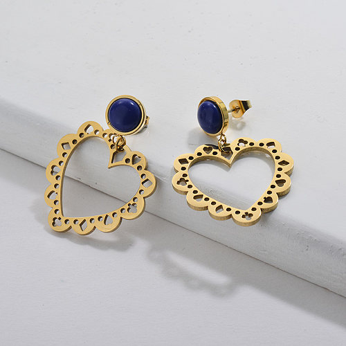Gold Plating Sapphire Heart Earring