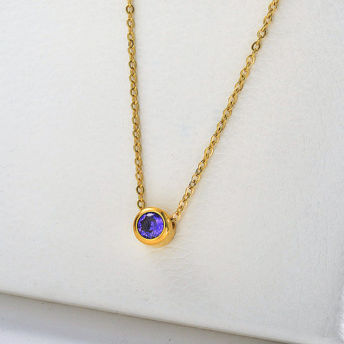 Cute Gold One Piece Purple Zircon Charm Necklace For Women