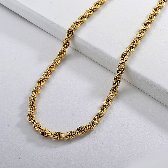 Collar de cadena de torsión gruesa larga con cuerda dorada de acero inoxidable de 55 CM