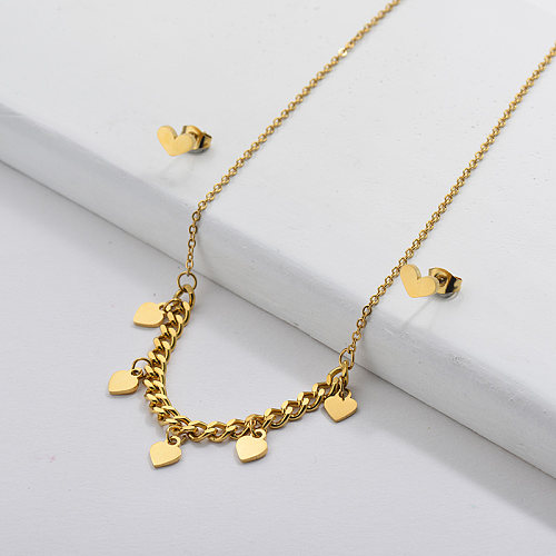 Wholesale Stainless Steel Gold Plated Thick Chain Neckalce Earrings Set