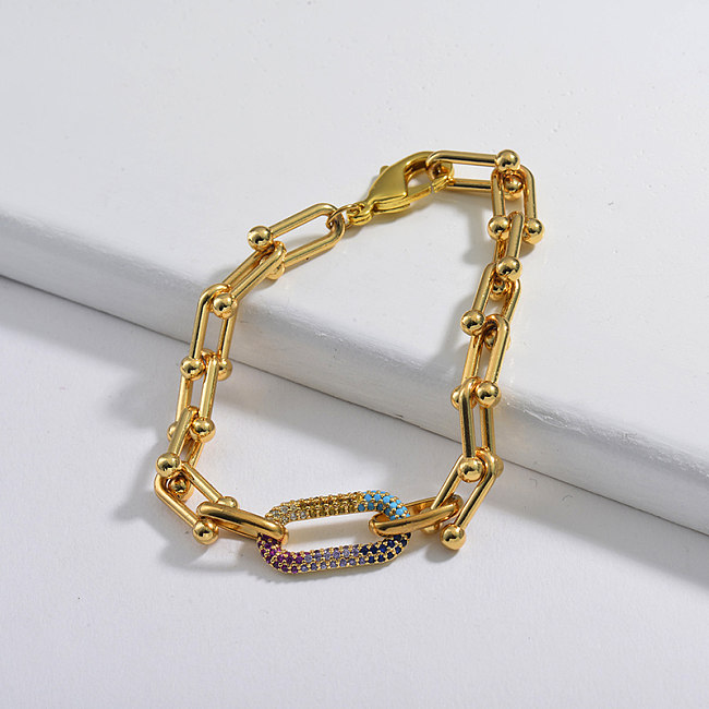 Popular U-shaped bracelet, colored zircon oval copper pendant