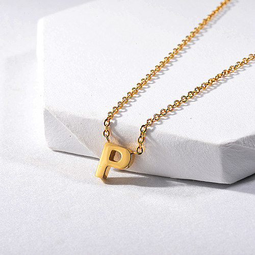 Gold Letter P Charm Initial Necklace For Women