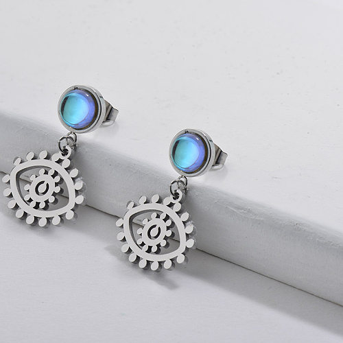 Stainless Steel  Hypoallergenic Silver Heart Earring With Blue Crystal