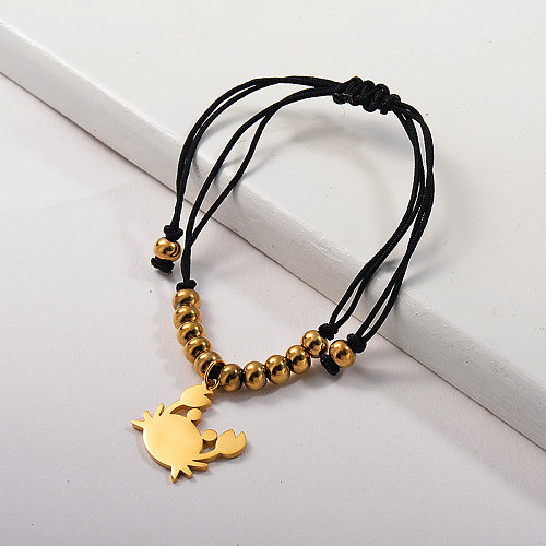 Gold Plated Funky Fashion Crab Pendant Gold Beaded Bracelet Hand-Made