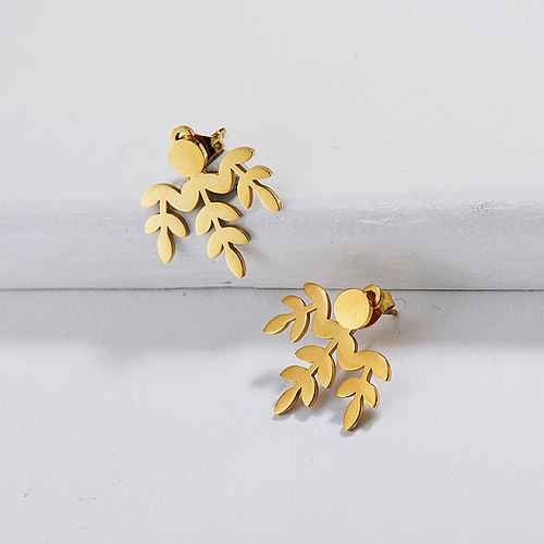 Gold Plated Jewelry  Stainless Steel  Leaf Earrings