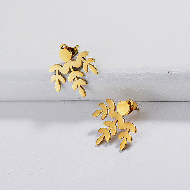 Gold Plated Jewelry  Stainless Steel  Leaf Earrings