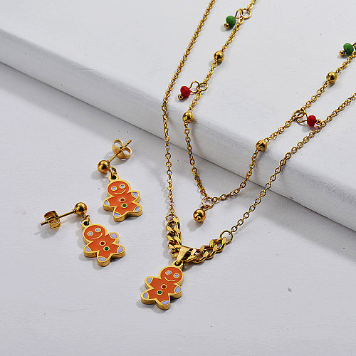 Wholesale Stainless Steel Gold Plated Cartoon Neckalce Earrings Set