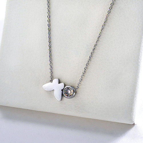 Fashion Silver Butterfly Charm With Clear Zirconia Necklace For Women